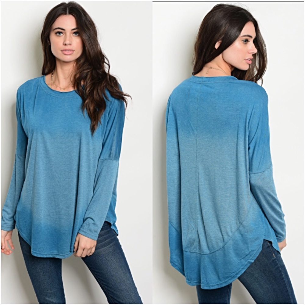 Slouchy Flowy Ombré Teal TunicTop SM - Picture 4 of 6